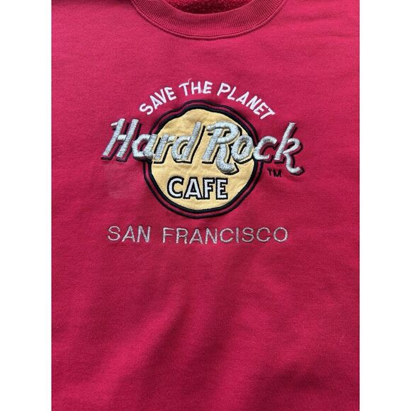 Vintage Hard Rock Cafe San Francisco Save The Planet Sweatshirt 90s Red Size XL - Picture 2 of 9